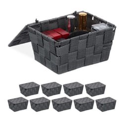 Panier de rangement avec couvercle lot de 10 aspect tressé bôite de rangement HxlxP 105x195x145 plastique gris