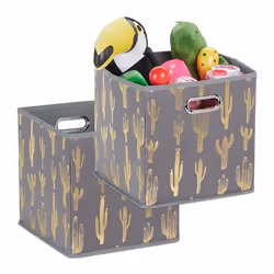 2 Boîtes pliables rangement carré HLP 29 x 285 x 28 5 cm pour étagère sans couvercle organiser salon gris/doré