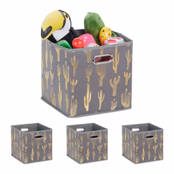 4 Boîtes pliables rangement carré HLP 29 x 285 x 28 5 cm pour étagère sans couvercle organiser salon gris/doré