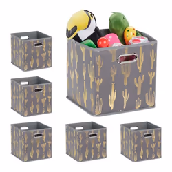 6 Boîtes pliables rangement carré HLP 29 x 285 x 28 5 cm pour étagère sans couvercle organiser salon gris/doré