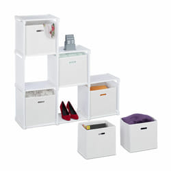 Relaxdays - tagère de rangement, paniers en tissu, 6 compartiments, hlp : 110x108x31 cm, acier et tissu, cubes, blanc