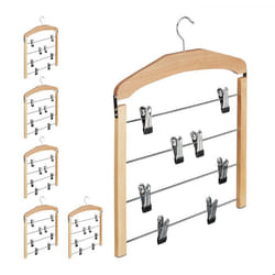 6x Cintre multiple en bois pour robes pantalons lot de 1 à 3 antidérapant HxlxP: 455 x 39 x 25 cm