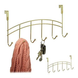 2x Patères de porte 6 crochets accrocher porte manteau de couloir chambre penderie salle de bain 20x40x9 cm doré