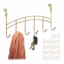 10x Patères de porte 6 crochets accrocher porte manteau couloir chambre penderie salle de bain 20x40x9 cm doré