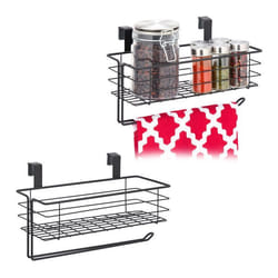 2x paniers suspendus avec porte rouleau de cuisine rangement cuisine et bain métal HxLxP : 18 x 31 x 17 cm noir
