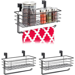 Relaxdays - 3x paniers suspendus avec porte rouleau de cuisine, rangement, cuisine et bain, métal, HxLxP : 18 x 31 x 17 cm, noir