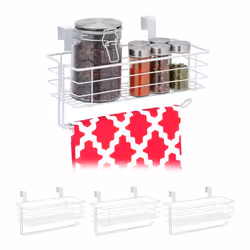 4x paniers suspendus avec porte rouleau de cuisine rangement cuisine et bain métal HxLxP : 18 x 31 x 17 cm blanc