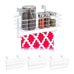 4x paniers suspendus avec porte rouleau de cuisine rangement cuisine et bain métal HxLxP : 18 x 31 x 17 cm blanc