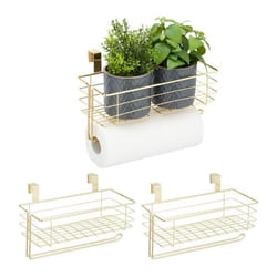 3x paniers suspendus avec porte rouleau de cuisine rangement cuisine et bain métal HxLxP : 18 x 31 x 17 cm doré