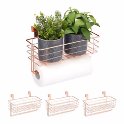 4x paniers suspendus avec porte rouleau de cuisine rangement cuisine et bain métal HxLxP : 18 x 31 x 17 cm cuivre