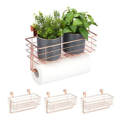 4x paniers suspendus avec porte rouleau de cuisine rangement cuisine et bain métal HxLxP : 18 x 31 x 17 cm cuivre