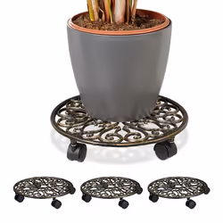 Porte-plantes à roulettes lot de 4 fonte support pot de fleurs 4 roues D: 335 cm rond design antiquités bronze