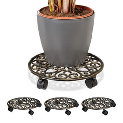 Porte-plantes à roulettes lot de 4 fonte support pot de fleurs 4 roues D: 335 cm rond design antiquités bronze