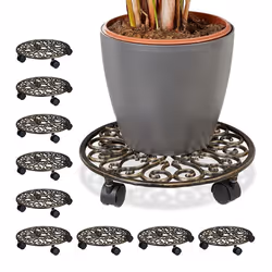 Porte-plantes à roulettes lot de 10 fonte support pot de fleurs 4 roues D: 335 cm rond design antiquités bronze