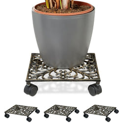 Relaxdays - Porte-plantes à roulettes, lot de 4, support pot de fleurs, 4 roues, d: 33,5 cm, carré, design antiquités, bronze
