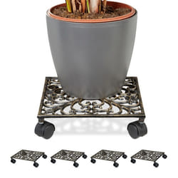 Porte-plantes à roulettes lot de 5 support pot de fleurs 4 roues D: 335 cm carré design antiquités bronze