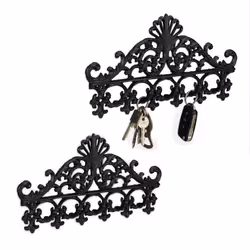 2x porte-manteau en fonte avec 5 crochets patère de style antique pour clés H x L x P : 17 x 35 x 35 cm noir