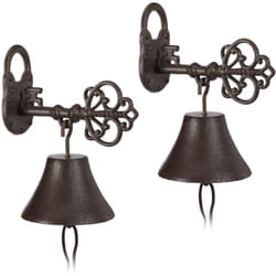 Relaxdays - 2x Cloches Porte Sonnette Fonte, Clé et Cadenas, Charme nostalgique, pour Maison et Jardin, Rustique, Brun Rouille