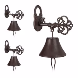 3x Cloches Porte Sonnette Fonte Clé et Cadenas Charme nostalgique pour Maison et Jardin Rustique Brun Rouille