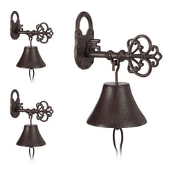 3x Cloches Porte Sonnette Fonte Clé et Cadenas Charme nostalgique pour Maison et Jardin Rustique Brun Rouille