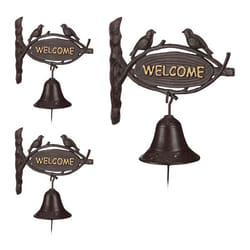 3x Cloches Sonnette Fonte WELCOME Style antique Lettres d’or Enseigne Oiseaux Porte Maison & Jardin brun foncé