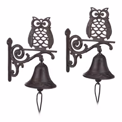 2x Cloches Fonte Chouette Sonnette Murale Antique Rustique Hibou Cordon Déco imperméable Porte Jardin brun foncé