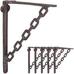 Équerre d’étagère en fonte, set de 6, motif de chaîne style antique, support mural pour étagère, brun rouillé