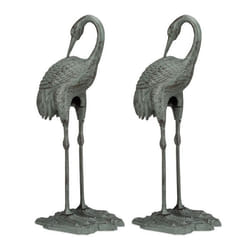 Décoration de jardin grue cendrée lot de 2 oiseau métal statue fonte extérieur & intérieur étang 72x32x22 cm vert