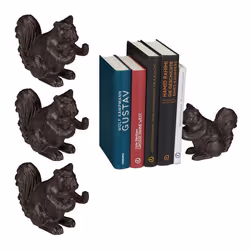 Serre-livres écureuil lot de 4 différentes utilisations pour livres ou CD fonte de fer décoration robuste marron