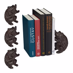 Serre-livres hérisson lot de 4 différentes utilisations pour livres ou CD fonte de fer décoration robuste marron