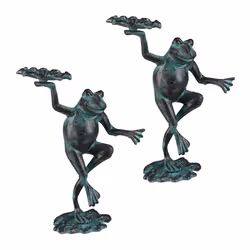 Statue de jardin lot de 2 grenouille dansante fonte fer sculpture figurine de jardin taille M décoration vert