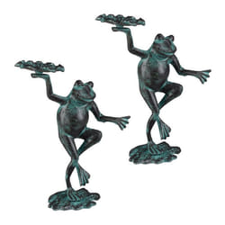 Statue de jardin lot de 2 grenouille dansante fonte fer sculpture figurine de jardin taille M décoration vert