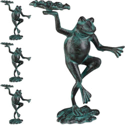 Relaxdays - Statue de jardin, lot de 4, grenouille dansante, fonte fer, sculpture, figurine de jardin, taille m, décoration, vert