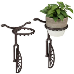 Relaxdays - 2x Supports pot de fleurs mural roue, fonte, décoration extérieur, résistant aux intempéries, ø 13 cm, brun foncé