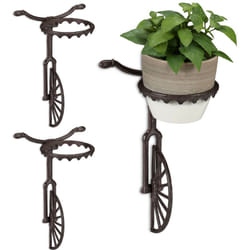 Relaxdays - 3x Supports pot de fleurs mural roue, fonte, décoration extérieur, résistant aux intempéries, ø 13 cm, brun foncé