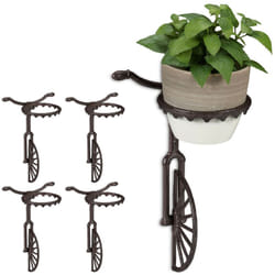Relaxdays - 5x Supports pot de fleurs mural roue, fonte, décoration extérieur, résistant aux intempéries, ø 13 cm, brun foncé