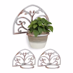 3x Supports pot de fleurs mural fonte effet ancien porte-fleurs décoratif Ø 145 cm blanc