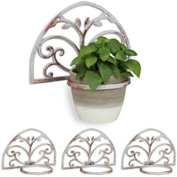 Relaxdays - 4x Supports pot de fleurs mural, fonte, effet ancien, porte-fleurs, décoratif, ø 14,5 cm, blanc