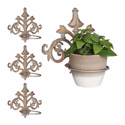 4x Supports pot de fleurs mural baroque fonte décoration Porte plantes mural extérieur Ø 135 cm gris-doré