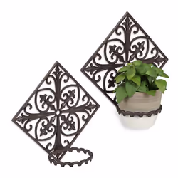 2x Supports pot de fleurs mural antique fonte décoration jardin Porte plantes mural extérieur Ø 135 cm brun