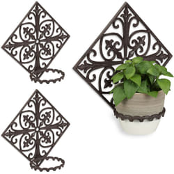 Relaxdays - 3x Supports pot de fleurs mural antique, fonte, décoration jardin, Porte plantes mural extérieur, ø 13,5 cm, brun