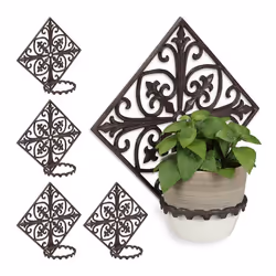 5x Supports pot de fleurs mural antique fonte décoration jardin Porte plantes mural extérieur Ø 135 cm brun