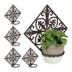 5x Supports pot de fleurs mural antique fonte décoration jardin Porte plantes mural extérieur Ø 135 cm brun
