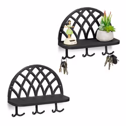 2x Armoires à clés Planche clefs support crochet vintage fonte et bois garde robe murale HxLxP : 23x27x12cm noir
