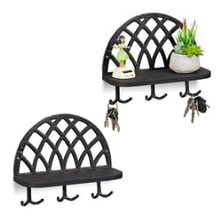 2x Armoires à clés Planche clefs support crochet vintage fonte et bois garde robe murale HxLxP : 23x27x12cm noir