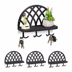 4x Armoires à clés Planche clefs support crochet vintage fonte et bois garde robe murale HxLxP : 23x27x12cm noir