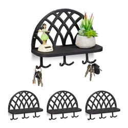 4x Armoires à clés Planche clefs support crochet vintage fonte et bois garde robe murale HxLxP : 23x27x12cm noir