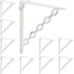 Relaxdays - querre étagère murale, lot de 10, style ancien, support pour étagères, motif chaines, fonte de fer, vintage, blanc