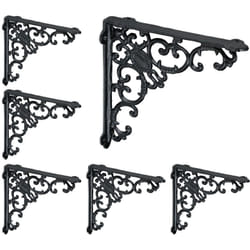 Relaxdays - querre étagère murale, lot de 6, ancien, fonte de fer, ornements baroques, HxLxP : 21,5x21,5x4 cm, noir