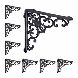 Relaxdays Équerre étagère murale lot de 8 ancien fonte de fer ornements baroques HxLxP : 215x215x4 cm noir